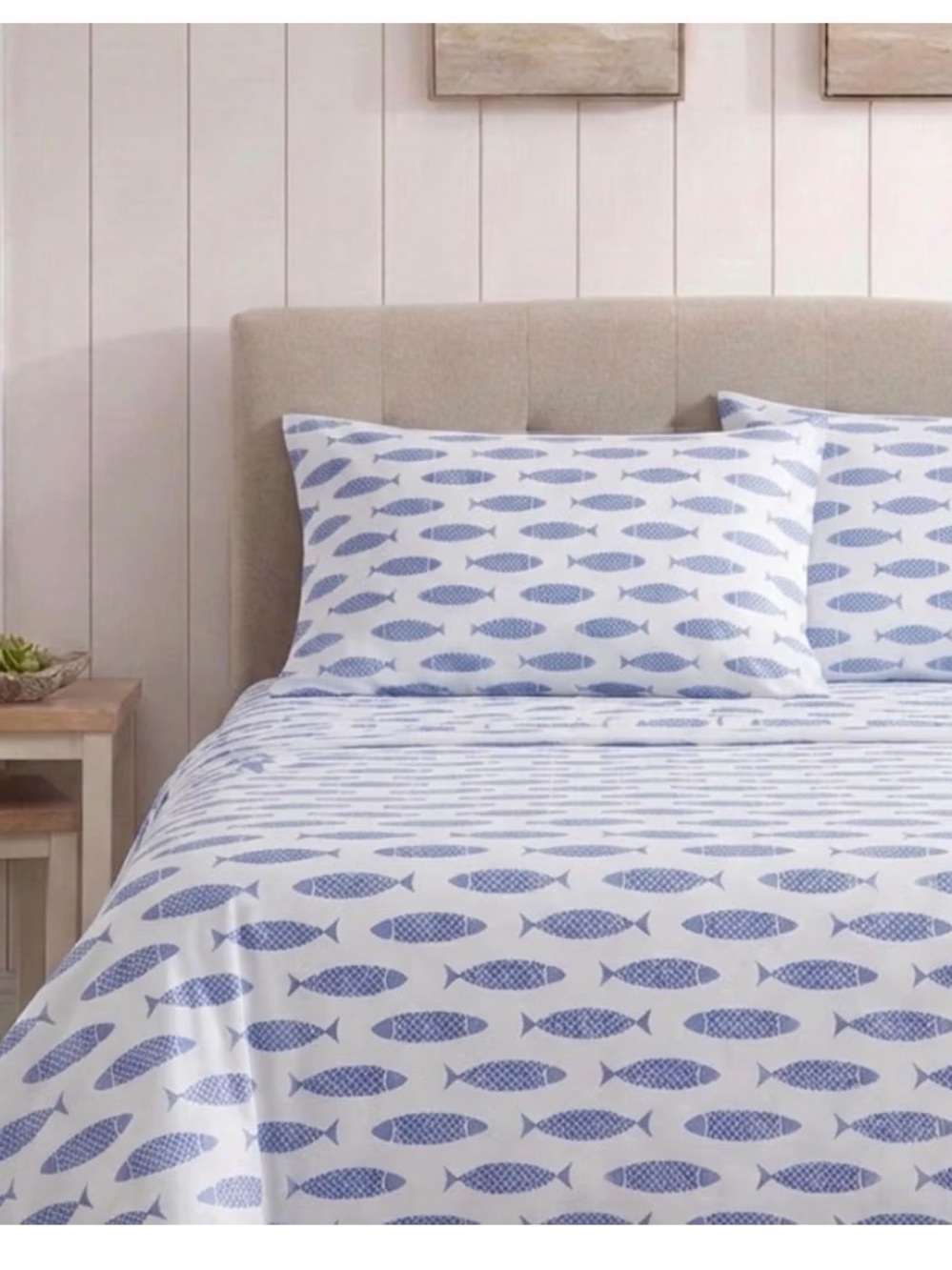 Nautica White and Blue Fish Pattern Full Sheet Set